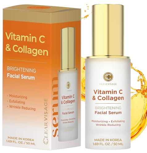 Clear Visage Sérum à la vitamine C et au collagène - Soin coréen éclaircissant et anti-âge pour un teint éclatant, sans cruauté envers les animaux, pour tous les types de peau, 400 ml