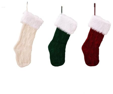 Nikolausstrumpf 3er Set Gestrickter Nikolausstiefel Zum Aufhängen Christmas Stockings Weihnachtssocken, Nikolaussocken, Nikolaus Socke Strumpf Geschenkbeutel Weihnachtsbaum Anhänger Weihnachtsdeko