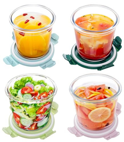 4 Meal Prep Boxen 750 ml, Glasbehälter mit Deckel Mehrzweck-Aufbewahrungsbehälter, Tragbare Versiegelte Lunchbox, Gläser Set für Kühlschrank/Gefrierschrank/Mikrowelle, BPA-frei