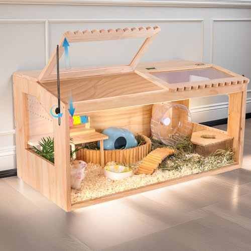 Wooden Hamster Cage,32x16Large Hamster Cage,2 Washable Liners & 2 Adjustable Ventilation Window. Small Animal Cage for Dwarf Syrian Hamsters Degus Mice & Other Small Pets.