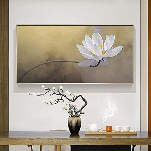 Ölgemälde mit großer grauer Blume, gerahmt, für Wohnzimmer und Schlafzimmer, 70 x 160 cm