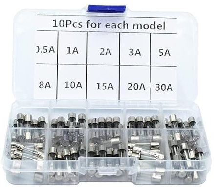 ZYHNYTAO Sicherungen, 100 Stück/Los, Set-Kit, 5 x 20 mm, verschiedene Kits, DIY, flinke Glasröhre, flinke Glassicherungen, 0,5 A, 1 A, 2 A, 3 A, 5 A, 8 A, 10 A, 15 A, 20 A, 30 A