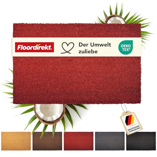 Floordirekt Zerbino per interni ed esterni, 60 x 90 cm, rosso, in cocco, per porta di casa, antiscivolo, in cocco, zerbino (24 mm)
