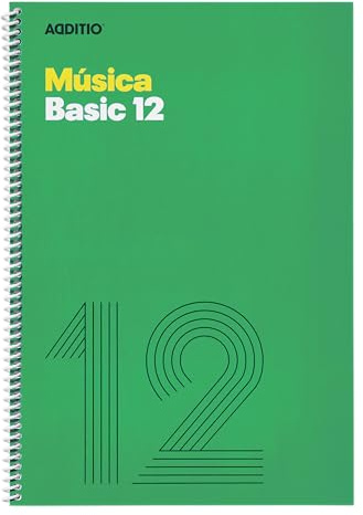 ADDITIO - Cuadernos de música BASIC 12| Adaptados a todas las edades y procesos de aprendizaje| 12 pentagramas de 10 mm| Tamaño A4| Papel ecológico| Espiral| Verde|