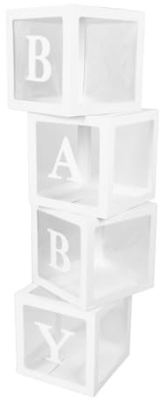Naroote Caja Decorativa para Letras, 4 Bloques de Globos, Luz y Estilo Minimalista Multifuncional con Etiqueta de Baby Shower (WHITE)