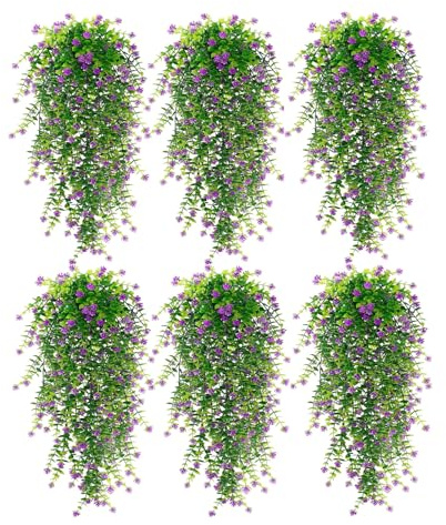 Yeehliny 6 Stück Hängepflanze Künstlich Hängend Blumen Kunstpflanze Hängend Wie Echt UV-beständig Kunstblumen Plastikblumen für Indoor Outdoor Balkon Hochzeit Garten Wanddeko 76CM (Fuchsia)