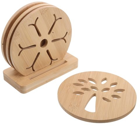 PRETYZOOM 4 Posavasos Redondos De Bambú, Posavasos De Madera, Platillo Decorativo con Suculentas, Bandeja De Bambú para Tazas, Macetas para Exterior E Interior.