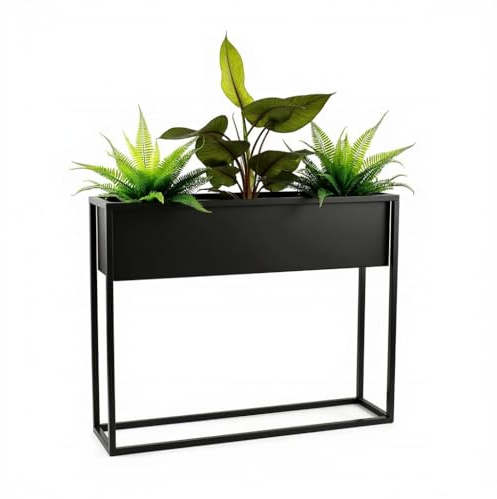 FRAMADO - Pflanzenständer Petto - 80x21x60cm - Farbe Schwarz - für Zimmerblumen - Metallregal - Dekorativer Tisch - Blumenständer - für Zimmerecke, Wohnzimmer, Balkon