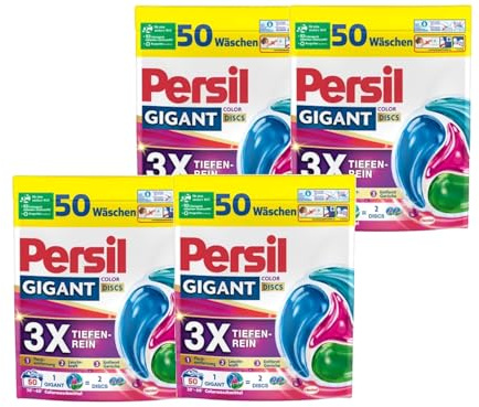 PERSIL Gigant Color DISCS 4er-Set – Waschmittel mit 3x Tiefenrein-Formel – Colorwaschmittel für strahlend reine Wäsche & hygienische Frische in der Maschine