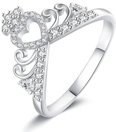 KZX Anillos de corona de plata de ley 925 con circonita cúbica, anillo de boda, corona de princesa, reina, anillo de compromiso, aniversario, promesa, regalo para mujer