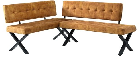 B&D home® Eckbank EKA L-Kombi 140×140 cm – modulare Esszimmerbank mit Lehne, beidseitig montierbar (Links/rechts), Kufen-Metallgestell, pflegeleichter Bezug in Samt Gelb