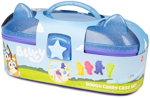 HMIR Dough Carry Case Set – Bluey Playdough Set with Dough Cutters, Roller, Bluey Stickers & Wipeable Play Scene; Play Dough Tools, Playdough tubs & Toy Storage; for Kids 4–5