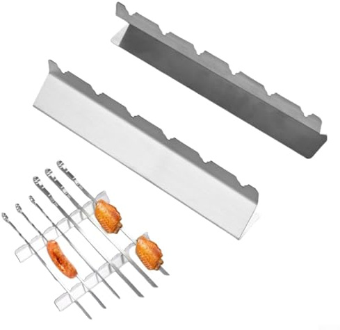 BBQ Skewer Rack Set for 6 9 Skewers Barbeque Grill Holder Versatile Kebab Rest for Grills Smokers Ovens Easy Flipping Kabob Stand, Even Cooking Tool, 2 Pieces(6 Slot)