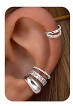Morfetto 4Pares Ear Cuff Pendientes Oreja Sin Agujero para Mujer - Pendientes Clip Ajustables Baño de Oro 14K Hipoalergénicos Falsos Piercing Tragus Cartílago Hélix Dorados Plata Chunky Silver