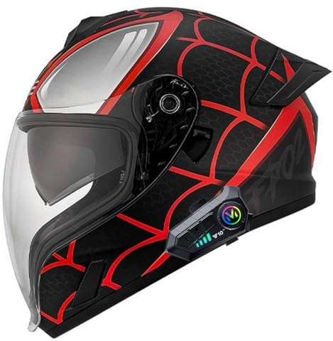 Integral Motorcycle Helmet with Dual Visor for Men and Women, Scooter Helmet Full Face Bluetooth Motorcycle Crash Helmet ECE 22.06 Approved B,M/(55~56cm)