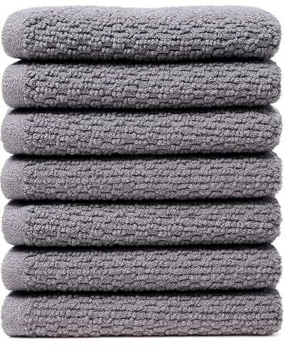 100% Cotton Luxury Washcloths 12x12 – Ultra Soft, Super Absorbent & Quick Dry Terry & Diamond Weave Towels for Face, Hands, Spa, Makeup Removal & Baby Care (MultiPack Sets) (7, Odyssey Grey)