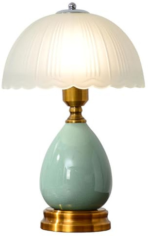 HHRLCH Light Green Ceramic Mushroom Lamp Dome Glass Bedside Table Lamps Night Light Nightstand Desk Lamp Column Table Lights for Home Decor Study Living Room Bedroom Light Household faucets
