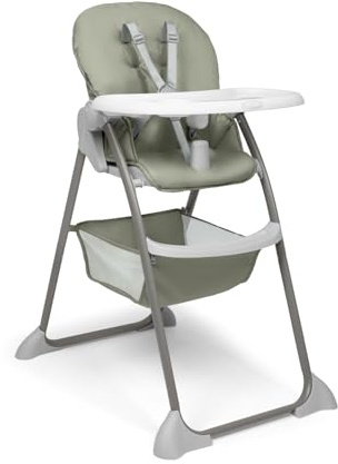 hauck Sit N Fold, Sage - Seggiolone Pappa Pieghevole e Leggero per Bambini da 6 Mesi Fino a 15 kg, Schienale Reclinabile, Cintura a 5 Punti, Vassoio XL Removibile, Cestello Portaoggetti