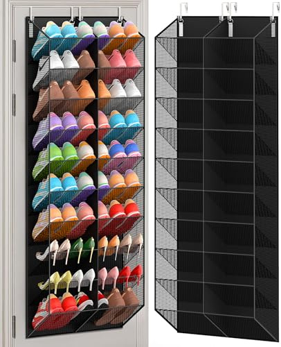 UVIAHOMI 20-30 Pairs Over the Door Shoe Organizer, Breathable Pocket Hanging Shoe Storage for Closet, 10-Tier Door Shoes Rack, Handing Shoes Holder Fit All the Family's Sneakers, Boots, Heels, Black