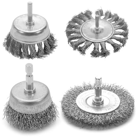 Brosse à roues filetées - Ensemble de brosses pour perceuse avec tige hexagonale, fixation de tasse plissée robuste, embout en acier durable | Brosses métalliques abrasives anti-rouille pour meuleuse