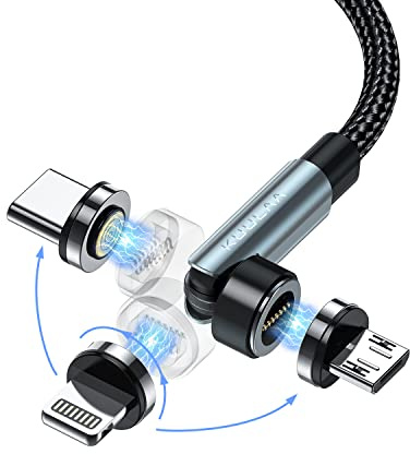 Kuulaa 7-stifts 2 m magnetisk laddningskabel 360° och 180° magnetisk laddkabel, 3 A snabbladdning och dataöverföring för typ C/mikro USB/i-produkter