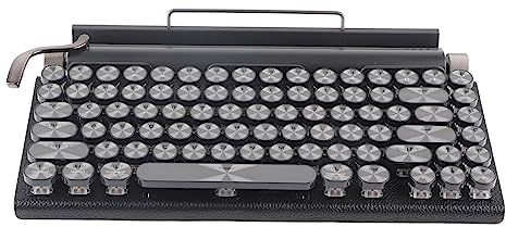 Luocute Teclado de Máquina de Escribir, Teclado Mecánico Inalámbrico Bluetooth 5.0 con Retroiluminación RGB y Teclas Redondas, Mecánico Retro con Retroiluminación LED Compatible (Black)