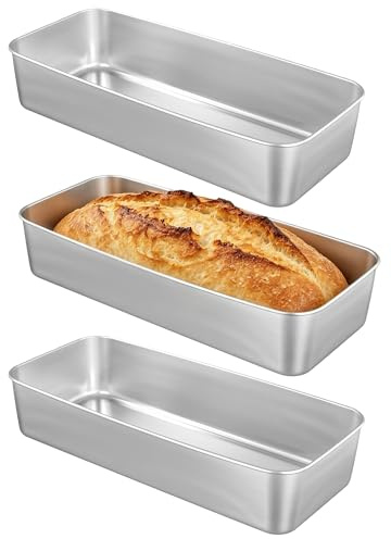 ZOENHOU 3 Stück Brotbackform Edelstahl, Kastenform Kuchen, 33x15x6,5cm | Backform Rechteckig Edelstahl, Brotformen zum Backen, Kuchen, Tiramisu, Brot, Toast und Lasagne, Spülmaschi