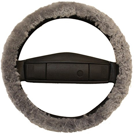 Reissner Lammfelle | LERA-15-SIL | Lenkradbezug Lenkradschoner Lenkradhülle für Auto und Wohnmobil | Echtes Merino Lammfell | Florhöhe 15mm | passend für ⌀40cm | Anti Rutsch | Farbe Silber grau