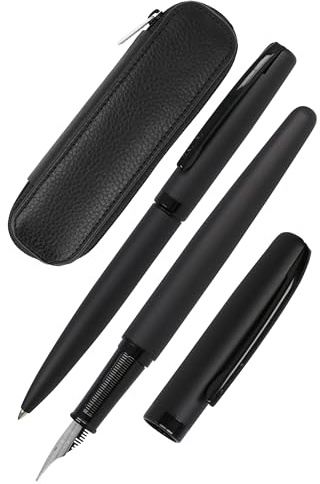 Online Schreib-Set Eleganza Pure Black I enthält Kugelschreiber, Füller, Echt-Lederetui I 3-teilig I in Geschenkbox I Füllhalter für Standardpatronen I Kulli mit Großraummine G2
