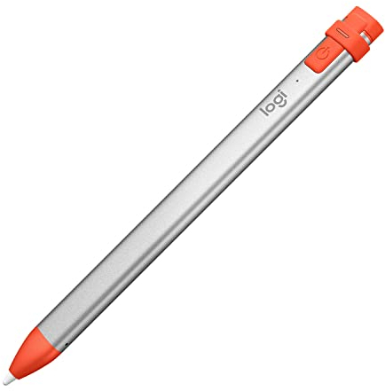 Logitech Crayon Digital Pencil for all iPads (2018 releases and later) with Apple Pencil technology, anti-roll design, and dynamic smart tip - Silver/Orange