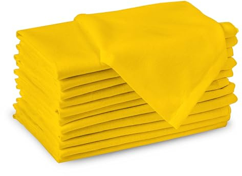 Encasa XO solstråle gul tygservetter set med 12, 43 x 43 cm | Enfärgade bomullsservetter, tvättbara och återanvändbara bröllopsservetter för semestermiddagar, fest och vardagsbordsdekor