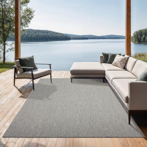 the carpet Mistra – Outdoor Teppich, Wetterfest, UV-beständig & pflegeleicht, für Balkon, Terrasse & Garten, auch für Wohnzimmer & Schlafzimmer geeignet, Grau, 160 x 220 cm