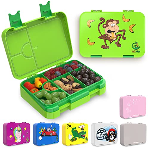 TAKWAY Brotdose Kinder mit Fächern 4+2 - robust & kinderfreundlich - Bento Box Lunchbox für KiTa Schule Kindergarten - Brotbox Vesperbox Jausenbox (grün)