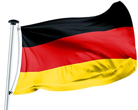 FLAGLY Premium Flagge Deutschland 100x150cm -115g/m² Stoffgewicht - gedruckt, robustes und witterungsbeständiges Glanzpolyester mit Ösen (100 x 150 cm, Deutschland)