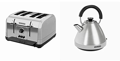 Morphy Richards 240130 Venture 4 Slice Toaster Brushed Stainless Steel & 100130 Venture Pyramid Kettle Brushed Stainless Steel