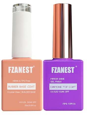 FZANEST Hema Tpo-Free Rubber Builder Gel Base Coat and Diamond Top Coat Gel Nail Polish Set Long Lasting Ultra Shine Top and Base for Nail Strengthener Extension Protection Repair Building Aprex