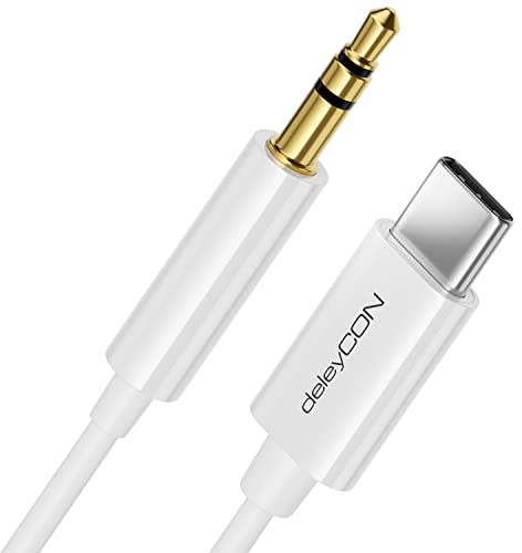 deleyCON 2m USB-C zu 3,5 mm Klinke Kabel AUX Klinkenkabel Audio Kabel Kompatibel mit Apple Samsung Google Huawei Xiaomi Smartphone Handy Tablet Auto KFZ Kopfhörer Klinkenbuchse - Weiß