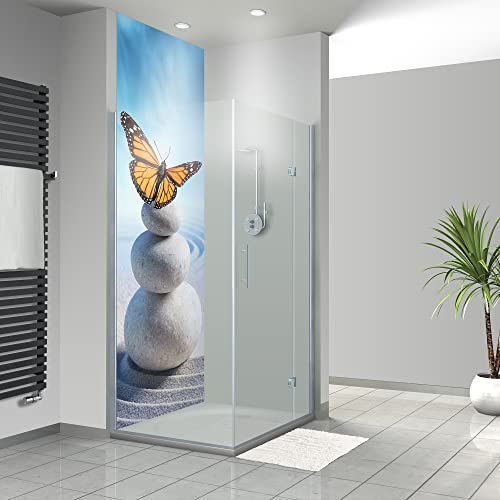 WANDFREUDE individuelle Duschrückwand Aluverbundplatte auf Maß (1 Stück - Schmetterling - Seidenmatt) – Dusche Wandverkleidung Duschwandverkleidung Duschrückwände