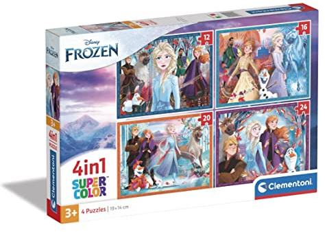 Clementoni - 21518 - Supercolor Puzzle 4 In 1 - Disney Frozen - Puzzle 12,16,20,24 Teile Ab 3 Jahren, Buntes Kinderpuzzle Mit Besonderer Leuchtkraft & Farbintensität, Geschicklichkeitsspiel Für Kinder