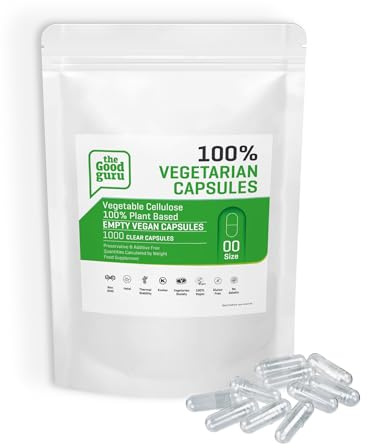 The Good Guru Vegetarian Empty Clear Capsules - Size 00-1000 Count - Vegan Plant Based Capsule Compatible with Capsule Filling Machine (Transparent)