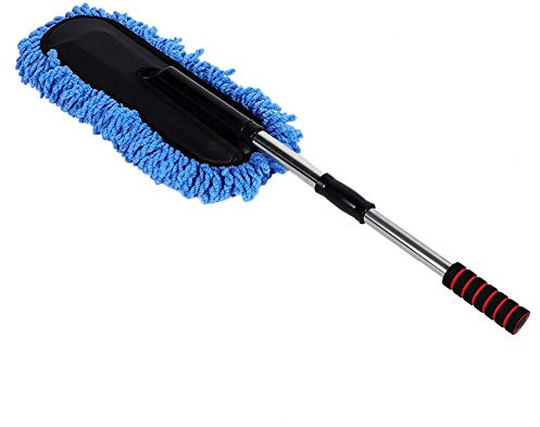 Tyenaza Juego de Cepillos de Polvo para Coche, Cepillo de Limpieza de Acero Inoxidable con Mango Extensible para el Interior del Coche, Herramientas de espolvoreo para el Interior del Coche(Azul)