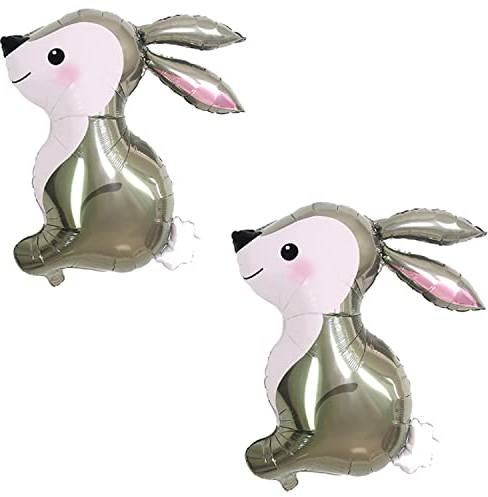 Finypa Palloncini a forma di coniglio pasquale, in Mylar, per feste a tema animali del bosco, decorazioni per feste di compleanno, 81 cm, confezione da 2