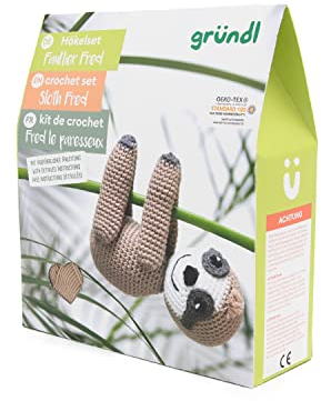Gründl Häkelset Faultier Fred 14cm 6 Teile Kreativset Häkeln Nähen Nähset Bastelset