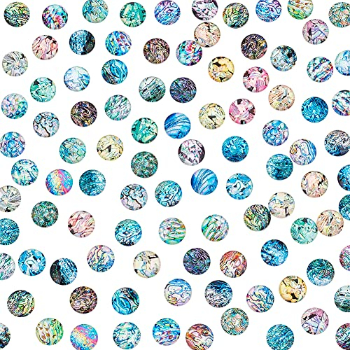 PandaHall 100 Stück Muschelglas Cabochons, 50 Styles 12mm Ocean Mosaic Printed Tile Halbrunde Kuppel-Cabochons für Hawaii Sommer Weihnachten Halskette Schmuckherstellung