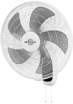 Orbegozo WF 0146 - Ventilador de pared. Potencia: 60W. 5 aspas. Diametro 45 cm. 3 velocidades de ventilación. Función oscilante. Cabezal inclinable. Silencioso.