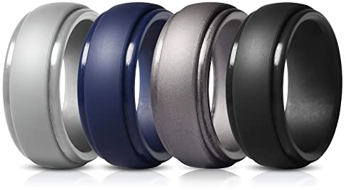 4 Pièces, Anneaux de Mariage en Silicone à La Mode pour Hommes, Bandes de Mariage en Caoutchouc au Design élégant et Respirant, Couleurs Classiques, Confortables et Sans Danger pour Peau, Taille 10#