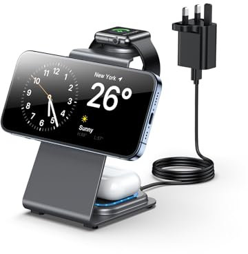 Wireless Charger,Magsafe 3 in 1 Wireless Charging Station,Aluminum Alloy Magnetic Wireless Charger for Apple Watch 10/9/8/7/6/5/4/3,Airpods Pro/3/2,Fast Magsafe Charger Stand for iPhone 17/16/15/14/13