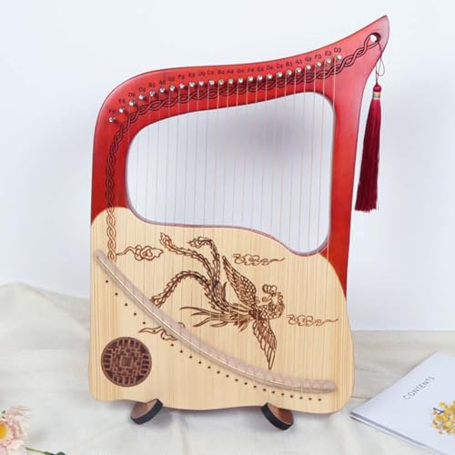 FJAUOQ Lyre Harfe Portable 24 String Harp Lyre Handgeschnitzte Tragbare Muster Mahagoni Holzinstrumente Harfe Instrument Lyre Geschenk für Musikliebhaber Studenten Anfänger,B 24 String