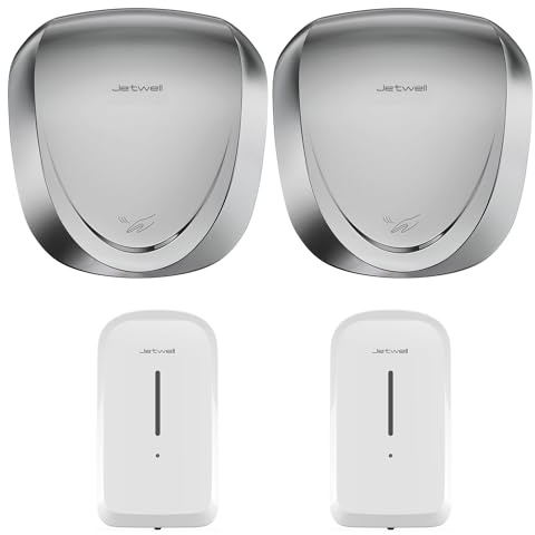 JETWELL 2Pack High Speed UL Approved Hand Dryer and Wall Mount Automatic Touch-Less Hand Soap Dispenser, HEPA Filter Commercial Stainless Steel Hand Dryer and ABS Hand Soap Dispenser