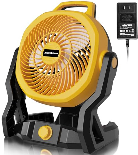 HEINPRO Tragbarer Ventilator, batteriebetrieben, kompatibel mit Dewalt 20 V max. Akku, 650 CFM Camping-Reiseventilator mit variabler Geschwindigkeit, geräuscharm, für Werkstatt, Garage, Baustelle